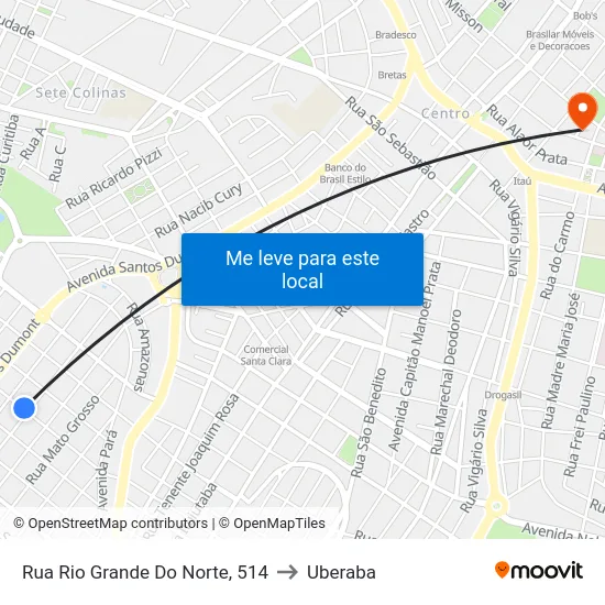 Rua Rio Grande Do Norte, 514 to Uberaba map