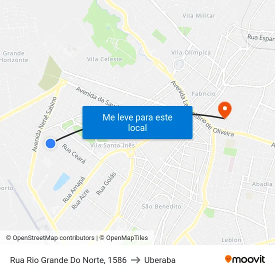Rua Rio Grande Do Norte, 1586 to Uberaba map