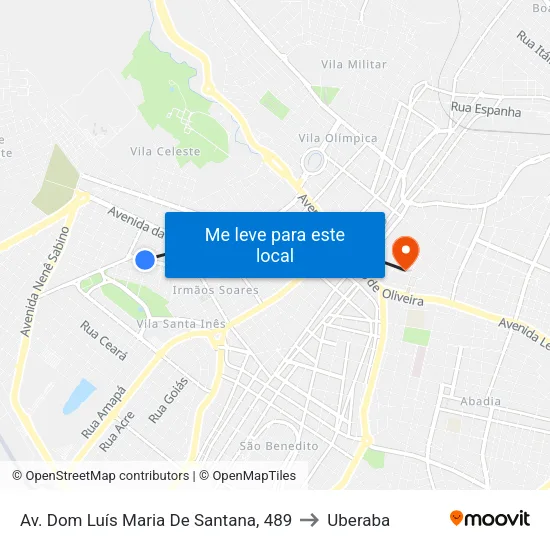 Av. Dom Luís Maria De Santana, 489 to Uberaba map