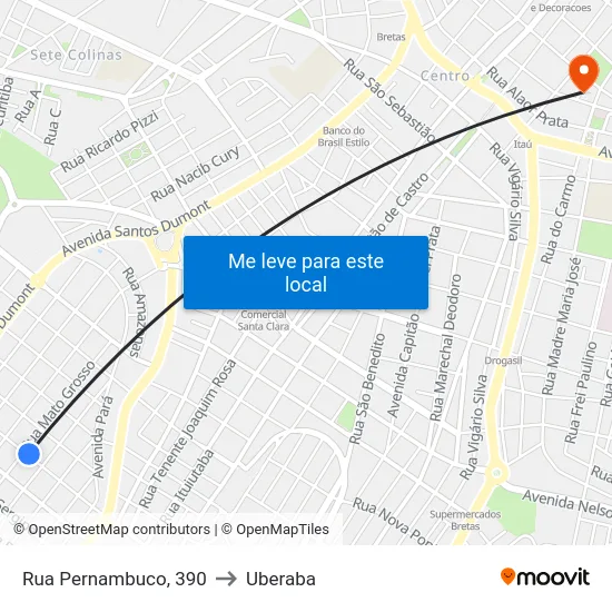 Rua Pernambuco, 390 to Uberaba map
