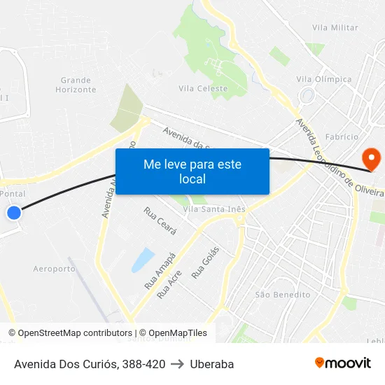 Avenida Dos Curiós, 388-420 to Uberaba map
