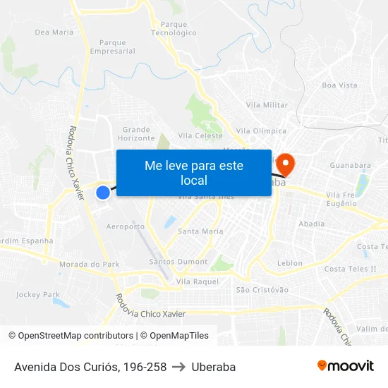 Avenida Dos Curiós, 196-258 to Uberaba map