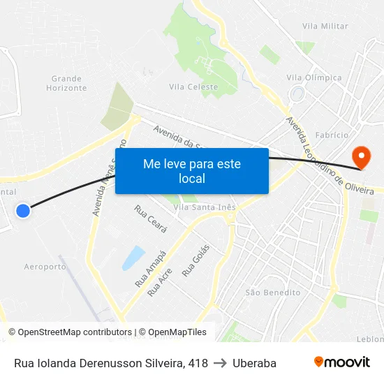 Rua Iolanda Derenusson Silveira, 418 to Uberaba map