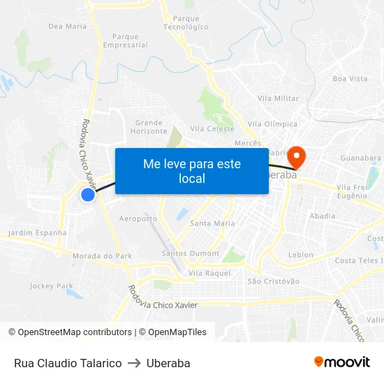 Rua Claudio Talarico to Uberaba map