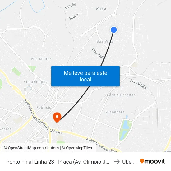Ponto Final Linha 23 - Praça (Av. Olímpio Jacinto Da Silva) to Uberaba map