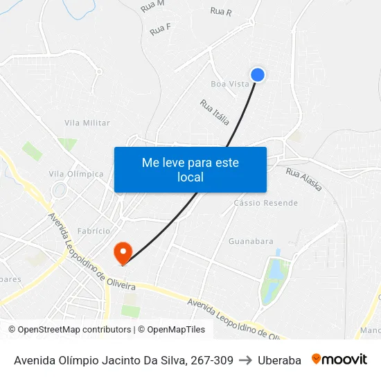 Avenida Olímpio Jacinto Da Silva, 267-309 to Uberaba map