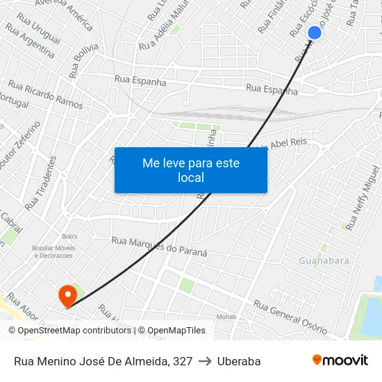 Rua Menino José De Almeida, 327 to Uberaba map