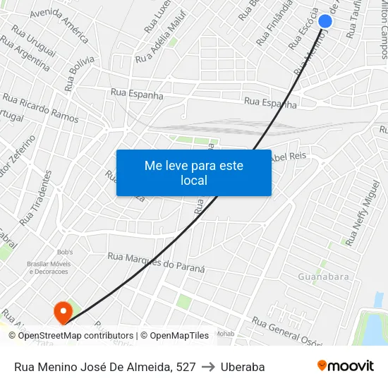 Rua Menino José De Almeida, 527 to Uberaba map