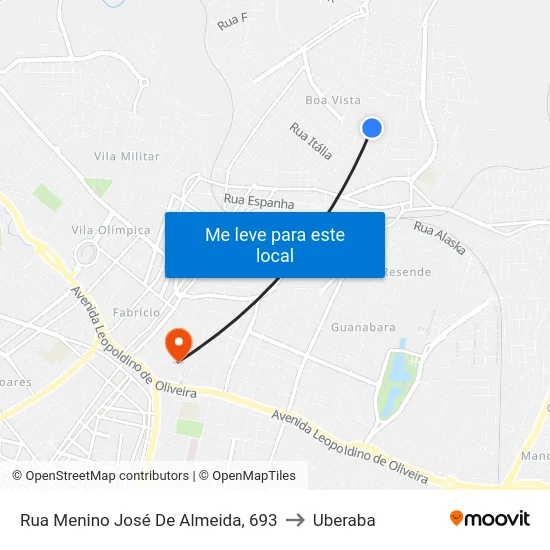 Rua Menino José De Almeida, 693 to Uberaba map