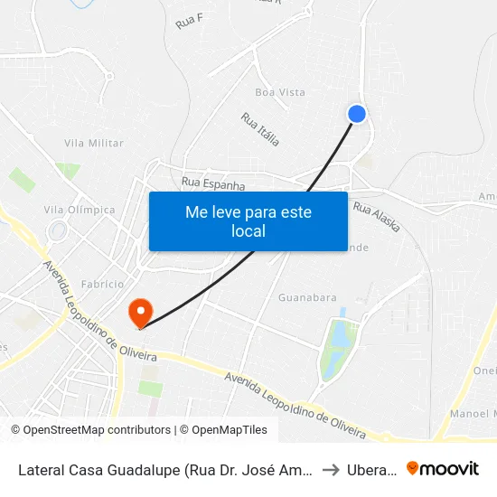 Lateral Casa Guadalupe (Rua Dr. José Américo) to Uberaba map