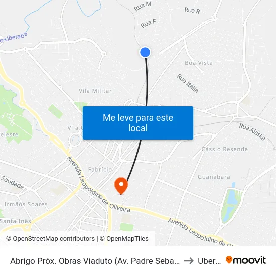 Abrigo Próx. Obras Viaduto (Av. Padre Sebastião Carmelita) to Uberaba map