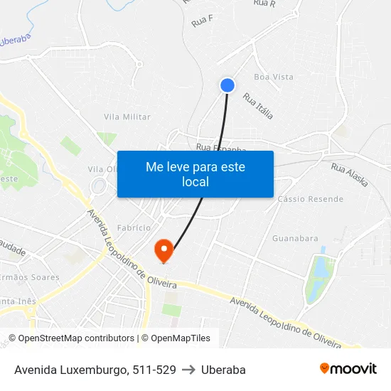 Avenida Luxemburgo, 511-529 to Uberaba map