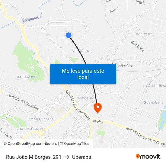 Rua João M Borges, 291 to Uberaba map