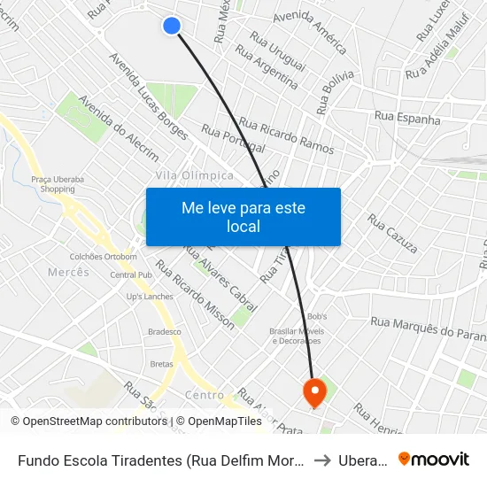 Fundo Escola Tiradentes (Rua Delfim Moreira) to Uberaba map
