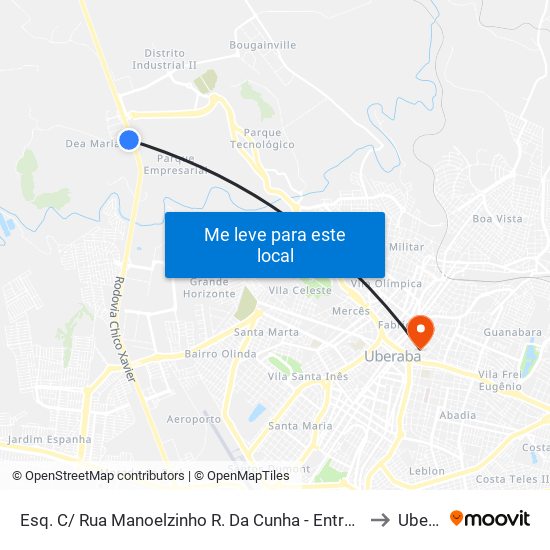 Esq. C/ Rua Manoelzinho R. Da Cunha - Entrada Casa Do Folclore () to Uberaba map