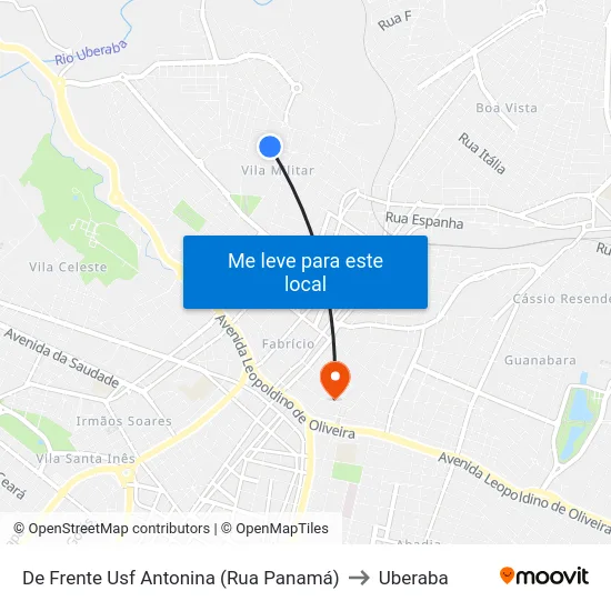 De Frente Usf Antonina (Rua Panamá) to Uberaba map