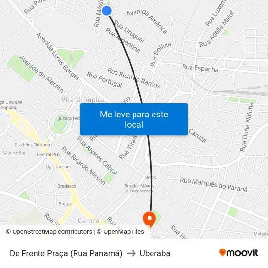 De Frente Praça (Rua Panamá) to Uberaba map