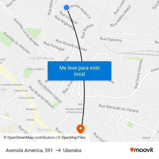 Avenida América, 591 to Uberaba map