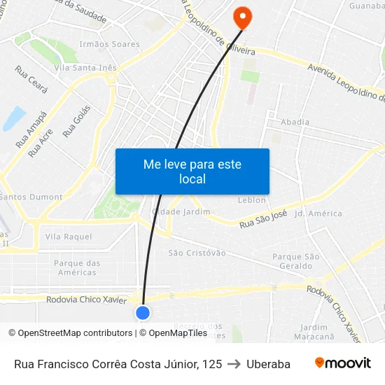 Rua Francisco Corrêa Costa Júnior, 125 to Uberaba map
