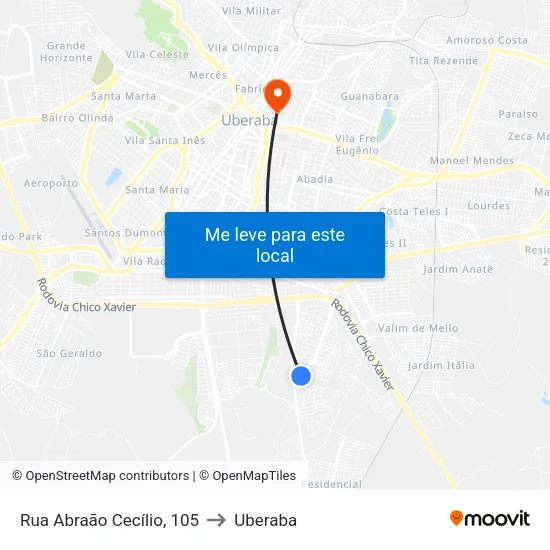 Rua Abraão Cecílio, 105 to Uberaba map