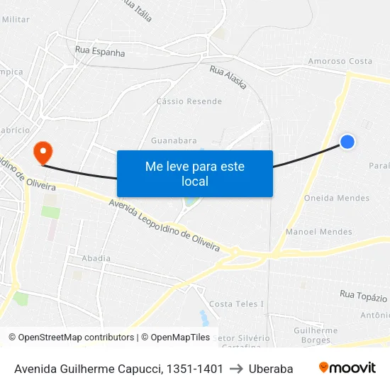 Avenida Guilherme Capucci, 1351-1401 to Uberaba map
