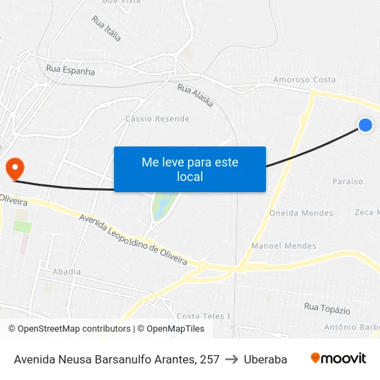 Avenida Neusa Barsanulfo Arantes, 257 to Uberaba map