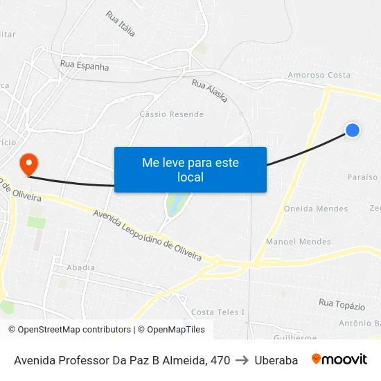 Avenida Professor Da Paz B Almeida, 470 to Uberaba map