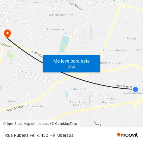 Rua Rubéns Félix, 432 to Uberaba map