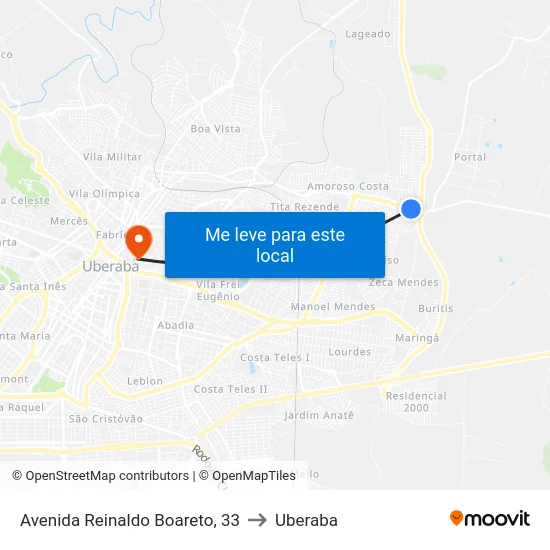 Avenida Reinaldo Boareto, 33 to Uberaba map