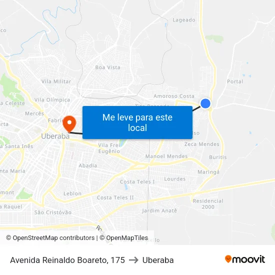Avenida Reinaldo Boareto, 175 to Uberaba map