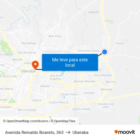 Avenida Reinaldo Boareto, 363 to Uberaba map