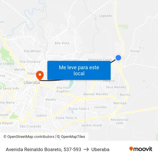 Avenida Reinaldo Boareto, 537-593 to Uberaba map
