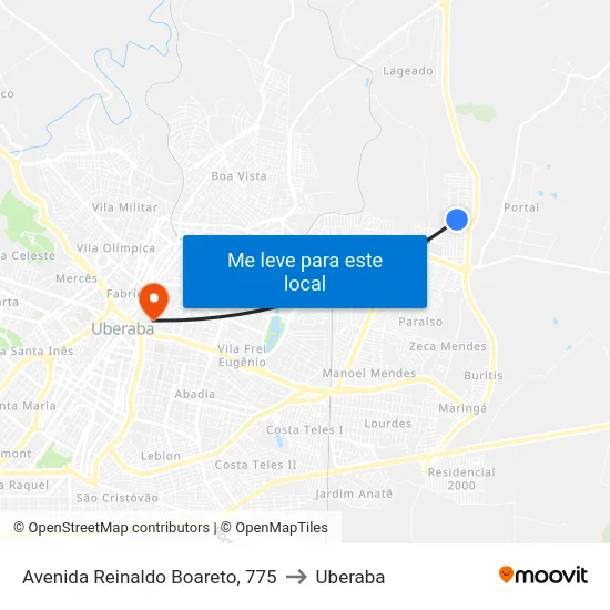 Avenida Reinaldo Boareto, 775 to Uberaba map