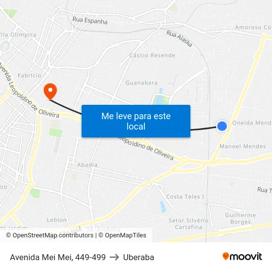 Avenida Mei Mei, 449-499 to Uberaba map