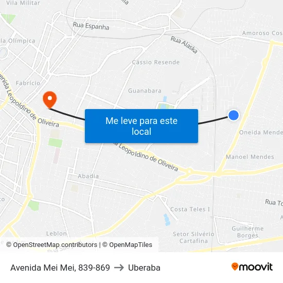 Avenida Mei Mei, 839-869 to Uberaba map