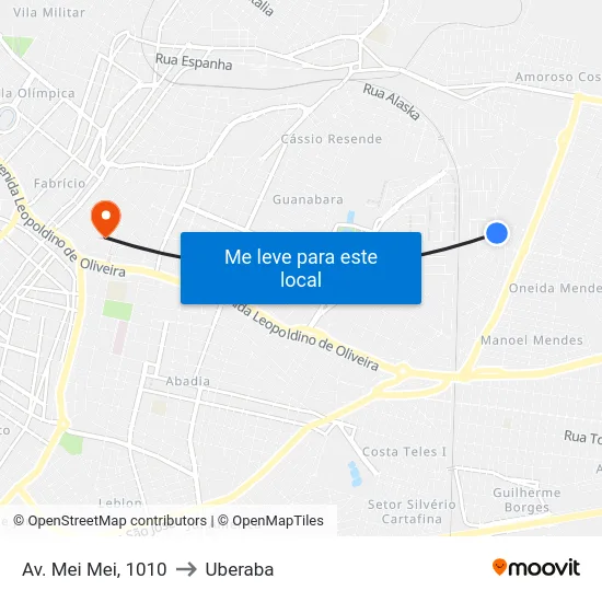 Av. Mei Mei, 1010 to Uberaba map