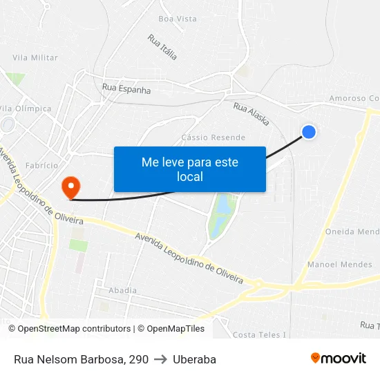 Rua Nelsom Barbosa, 290 to Uberaba map