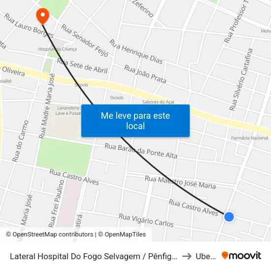 Lateral Hospital Do Fogo Selvagem / Pênfigo (Rua Castro Alves) to Uberaba map