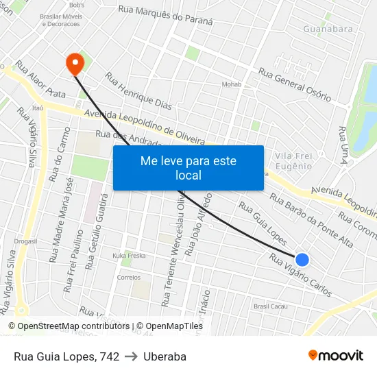 Rua Guia Lopes, 742 to Uberaba map