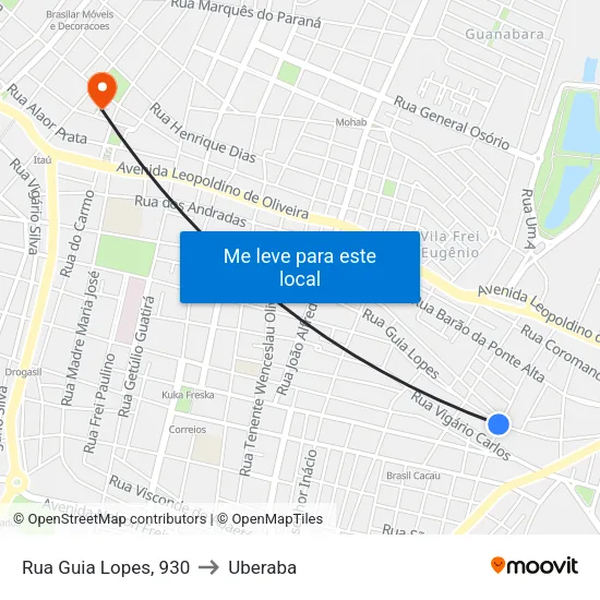 Rua Guia Lopes, 930 to Uberaba map