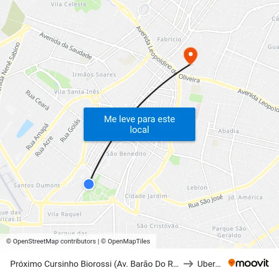 Próximo Cursinho Biorossi (Av. Barão Do Rio Branco) to Uberaba map