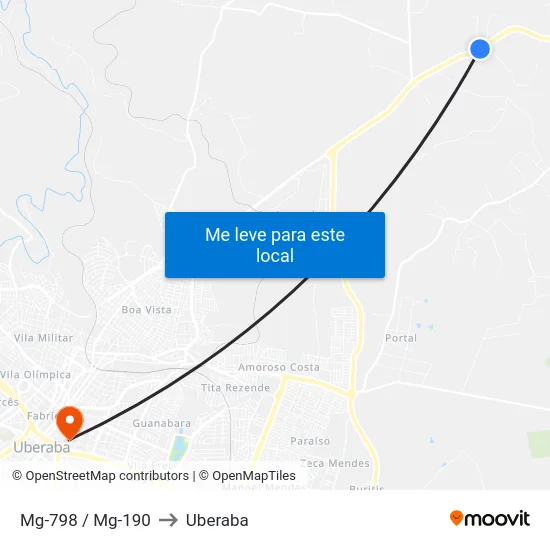 Mg-798 / Mg-190 to Uberaba map