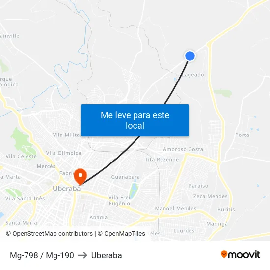 Mg-798 / Mg-190 to Uberaba map