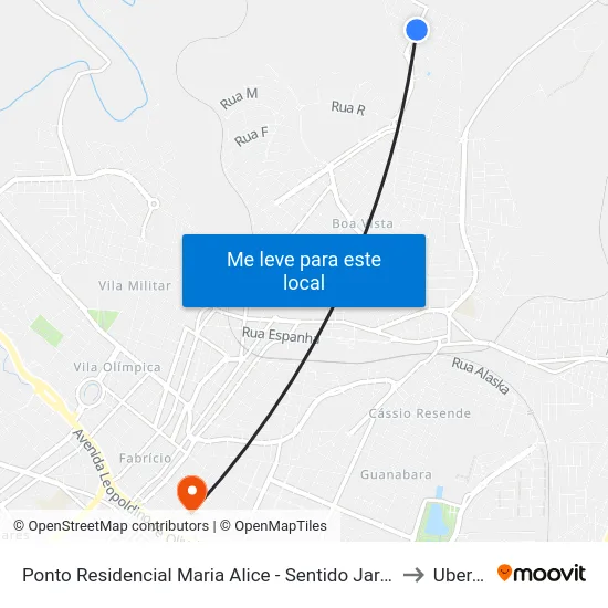 Ponto Residencial Maria Alice - Sentido Jardim Eldorado to Uberaba map