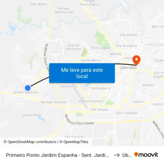 Primeiro Ponto Jardim Espanha - Sent. Jardim Marajó (Av. Vereador José Osório Guimarães) to Uberaba map