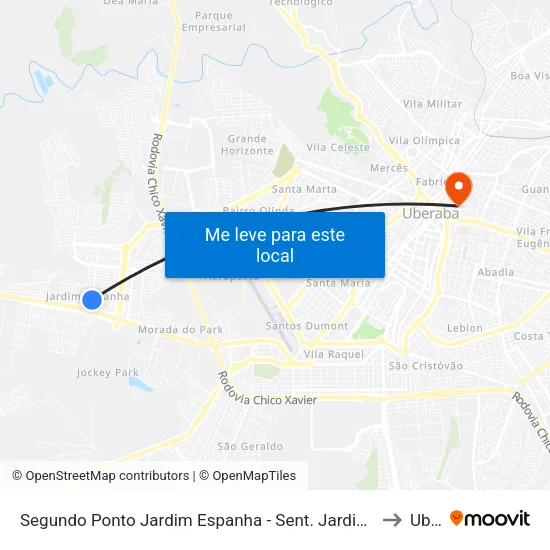 Segundo Ponto Jardim Espanha - Sent. Jardim Marajó (Av. Vereador José Osório Guimarães) to Uberaba map