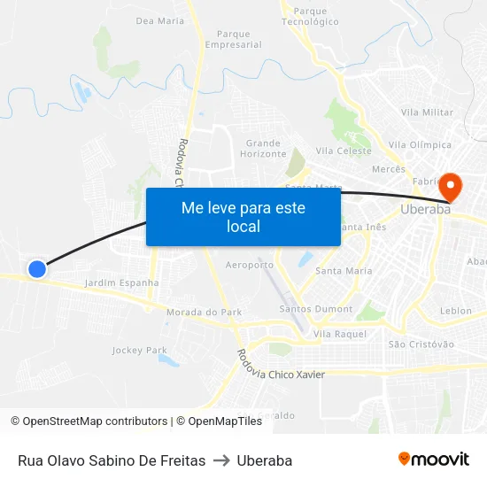 Rua Olavo Sabino De Freitas to Uberaba map