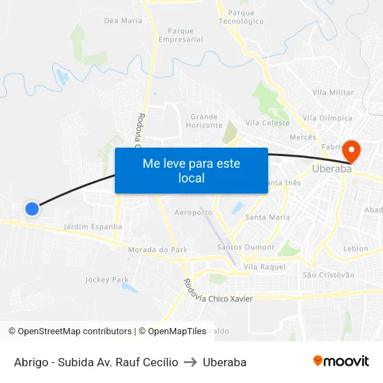 Abrigo - Subida Av. Rauf Cecílio to Uberaba map