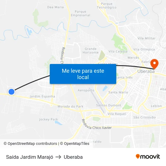 Saída Jardim Marajó to Uberaba map