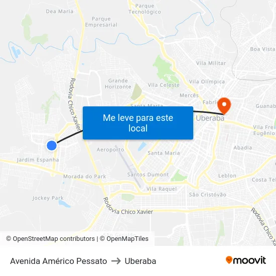 Avenida Américo Pessato to Uberaba map